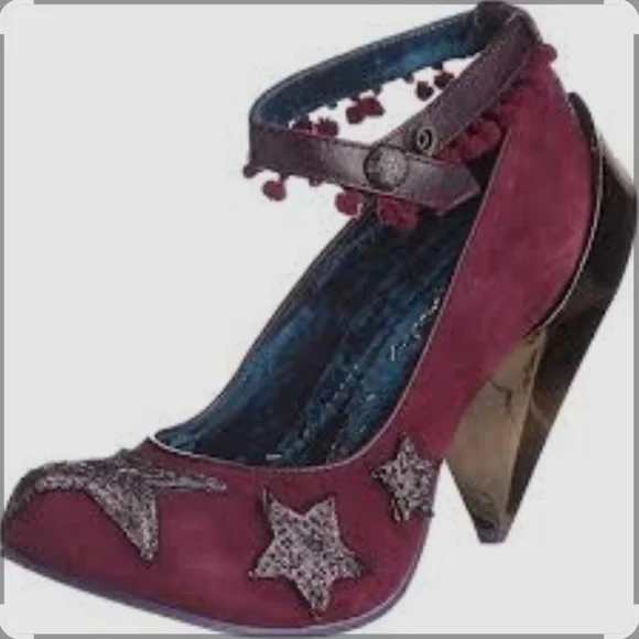 Irregular Choice Burgundy Heels with Silver Stars - Picture 3 of 11